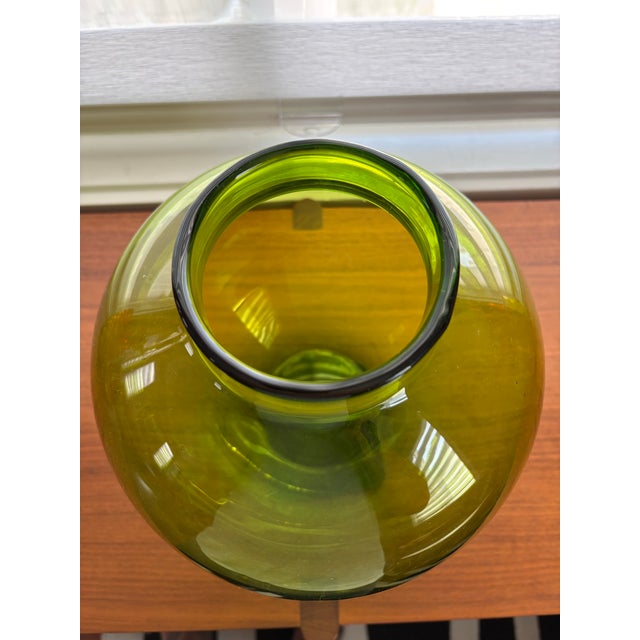 Glass 1999 Richard Blenko Signed 917 Bulbous Kiwi Green Glass Vase For Sale - Image 7 of 8