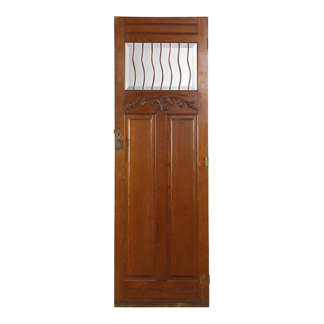 Mid 20th Century Carved Oak Beveled Mirror Cabinet Door For Sale