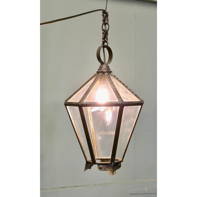 Arts and Crafts Brass and Glass Hall Lantern For Sale - Image 5 of 8