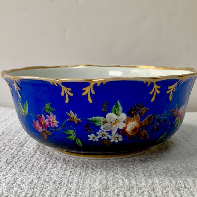 Antique Russian Gardner Porcelain Bowl, Cobalt Blue Floral, Gilt, Moscow, 7", C. 1880 For Sale - Image 17 of 17