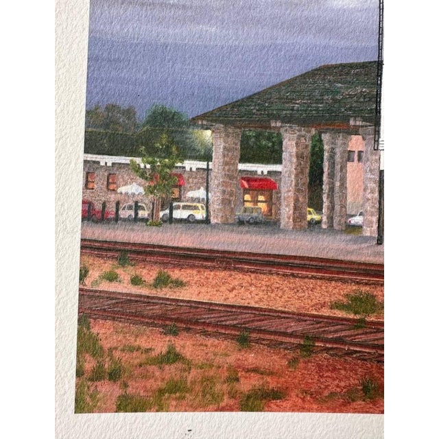 Contemporary 1998 Santa Rosa Train Station Watercolor on Board Paper Painting Signed Cityscape For Sale - Image 3 of 11