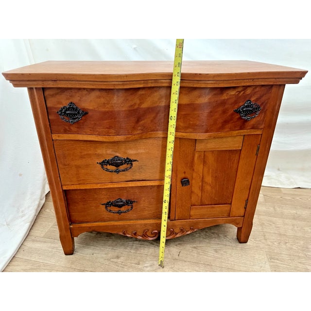 Brown Solid Cherry Antique Dresser, Washstand, Nightstand, Three Drawers, Side Cabinet, Towel Rack For Sale - Image 8 of 12