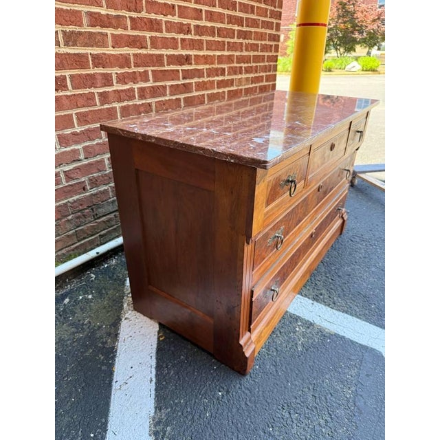 Early 20th Century Antique Victorian Eastlake Solid Wood and Burledwood Marble Dresser With Knapp Joint For Sale - Image 5 of 17