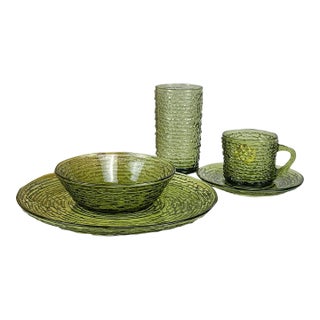 Mid-Century 20pc Avocado Green Glass "Soreno" Luncheon Serving Set For Sale