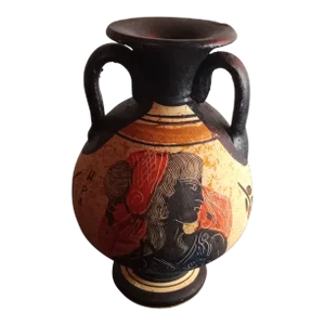 Antique Hand Painted Amphora Poseidon Dual Handle Vase, Made in Greece