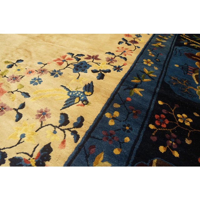 Textile 1920s Beige Floral Modern Antique Chinese Peking Rug 10' X 15' 6'' Handknotted Wool Carpet For Sale - Image 7 of 10