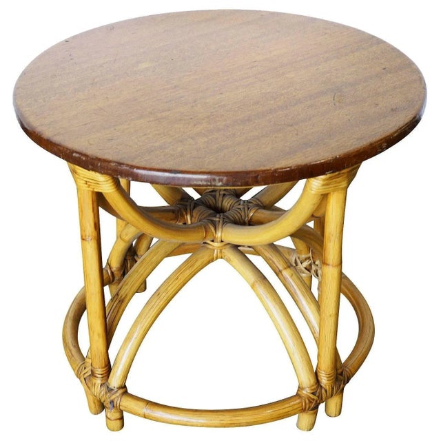 1950s Restored Vintage Five Strand Hour Glass Rattan Coffee Table For Sale In Los Angeles - Image 6 of 7