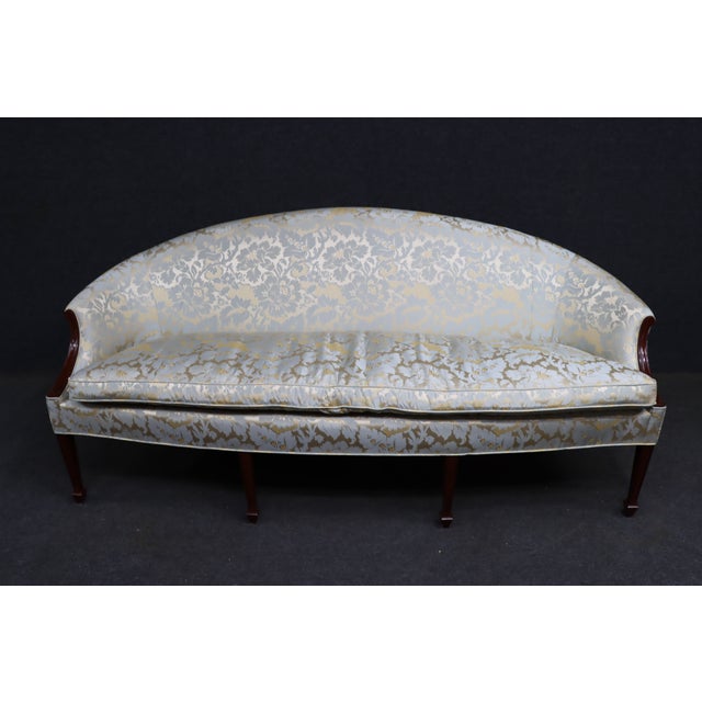 Brown Kindel Hepplewhite Style Mahogany Upholstered Camelback Sofa For Sale - Image 8 of 17