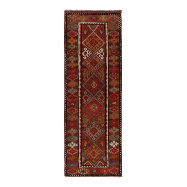 Vintage Turkish Tribal Runner in Red, Orange and Green Geometric Patterns For Sale