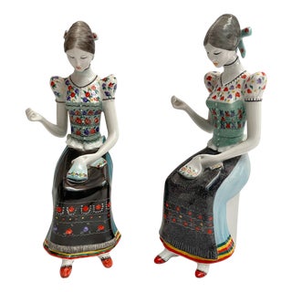 Vintage Hollohaza Porcelain Embroiderer Figurine, Hand-Painted, Hungary, 1980s For Sale