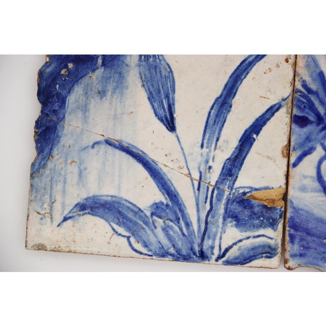 Blue 18th Century Gorgeous Set of Four Naturalistic Portuguese Tiles For Sale - Image 8 of 12