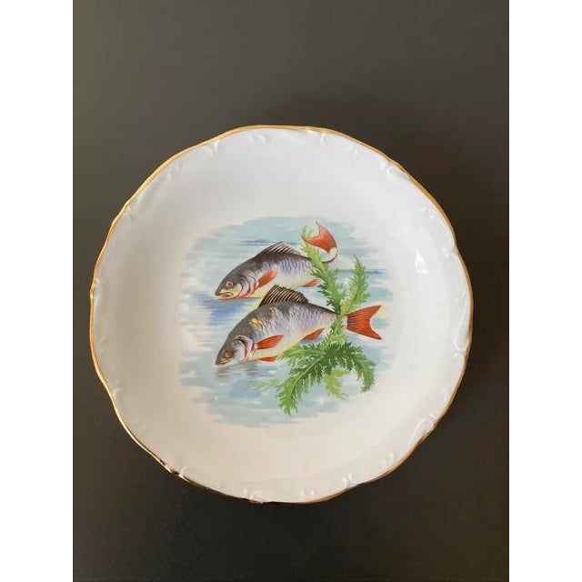 Green Mid 20th Century Vintage French Porcelain Limoges Fish Plates- Set of 2 For Sale - Image 8 of 12