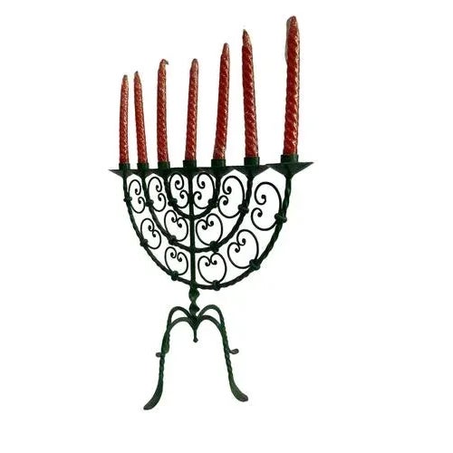 Seven-Branched Wrought Iron Jewish Candelabra For Sale - Image 3 of 5