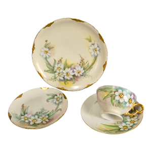 Vintage r.c. Versailles Bavaria Painted Gilded White Floral Porcelain 4piece Tea Set