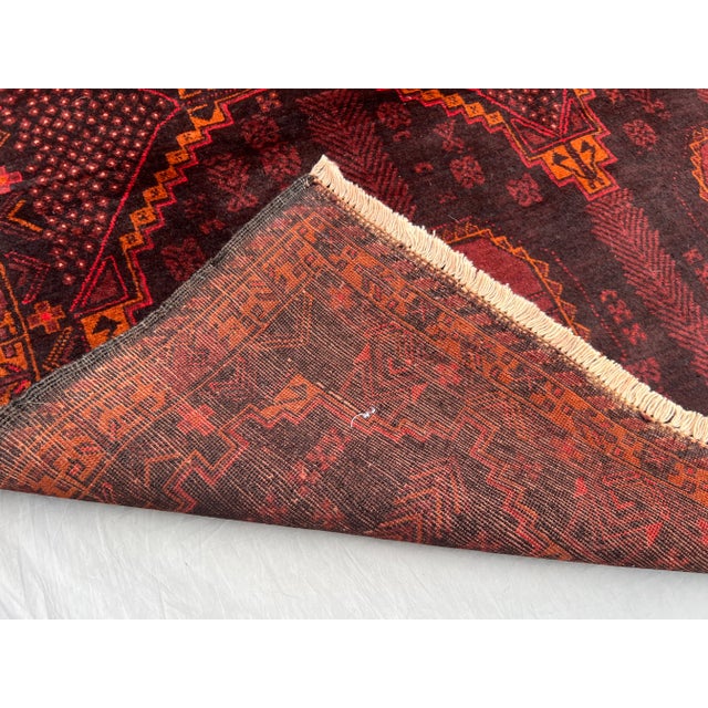 Vintage Afghan Baluchi Hand-Knotted Wool Runner | Tribal Geometric Hallway Rug For Sale - Image 9 of 11