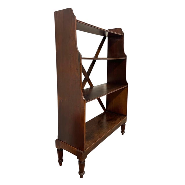 Mid-Century Modern 1970s Decrorative Wooden Bookcase With X-Back Support and Turned Legs For Sale - Image 3 of 12