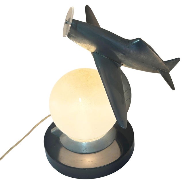 1980s 1980s Art Deco Machined Age Aluminum Fighter Airplane Table Lamp by Sarsaparilla For Sale - Image 5 of 15