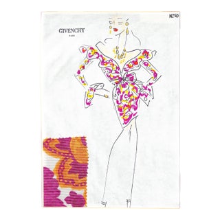 1980s Givenchy Paris No 50 Hand Color Fashion Plate For Sale