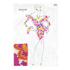 1980s Givenchy Paris No 50 Hand Color Fashion Plate