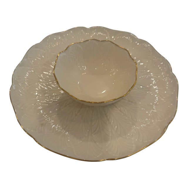 Lenox Greenfield Pattern Bone China Chip & Dip Serving Platter For Sale