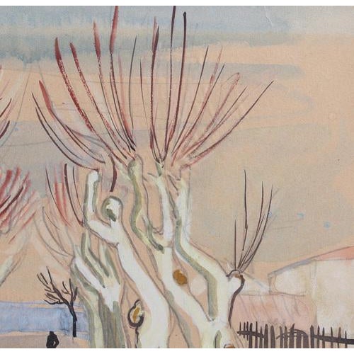 Yves Brayer, Row of Plane Trees In Winter, Maussane-les-Alpilles, 20th Century, Mixed Media on Paper, Framed For Sale - Image 6 of 17