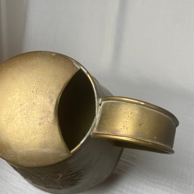 Mid 20th Century Brass Conical Watering Can With Long Spout & Floral Relief - Made in India For Sale - Image 11 of 12