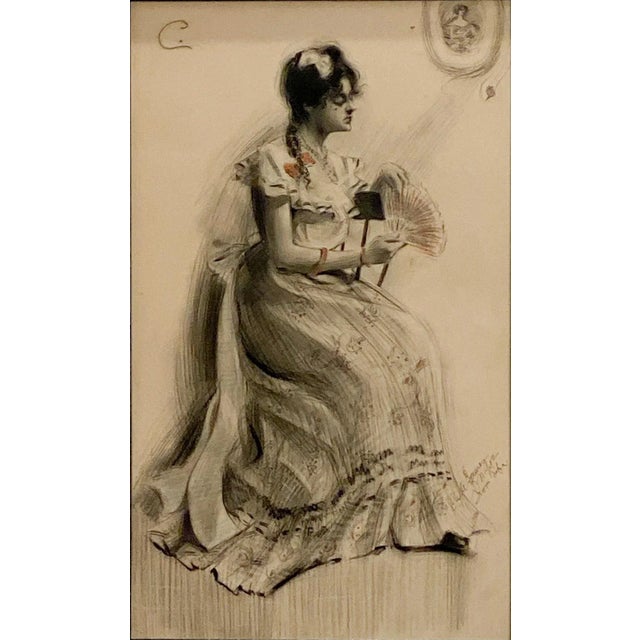 Drawing of a Victorian Woman, American Circa 19th Century For Sale - Image 4 of 6
