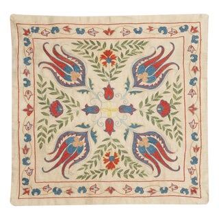 20"x20" 100% Silk Cushion Cover. Embroidered Pillowcase. Handmade Lace Pillow For Sale