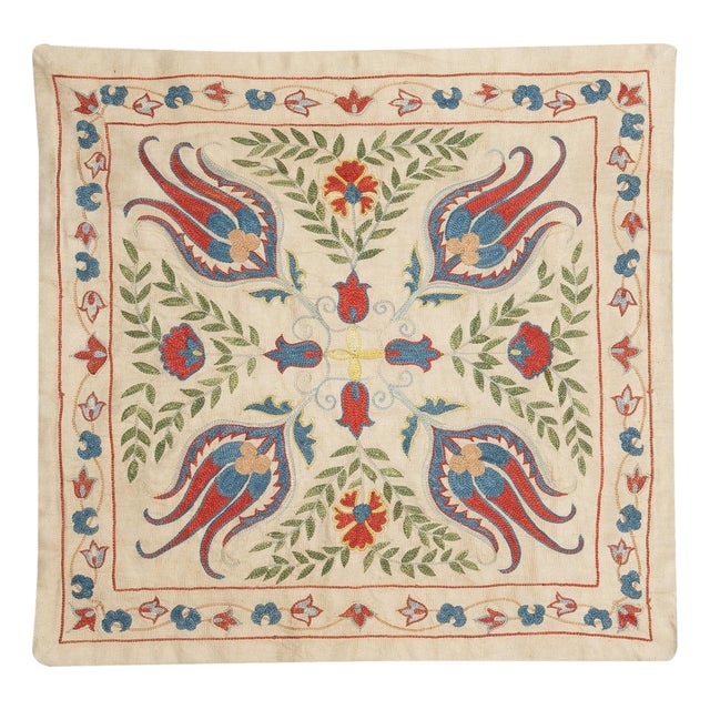 20"x20" 100% Silk Cushion Cover. Embroidered Pillowcase. Handmade Lace Pillow For Sale