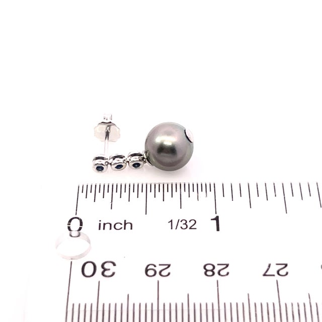 Metal Tahitian Pearl & Sapphire Earrings 14k Gold 9.46 mm Certified For Sale - Image 7 of 11