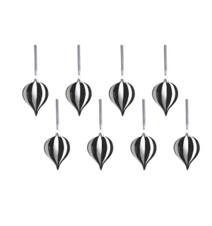 Monochrome Stripe 8-Piece Glass Onion Ornament Set, 3.25" x 4.25"