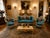 French 1900s French Louis XVI Blue/Green/Teal Velvet Sofa Set-5 Pc For Sale - Image 3 of 18