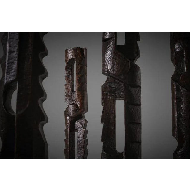 Interesting set of abstract wooden sculptures, France 1970s. The sculptures are hand-carved with great conviction and...