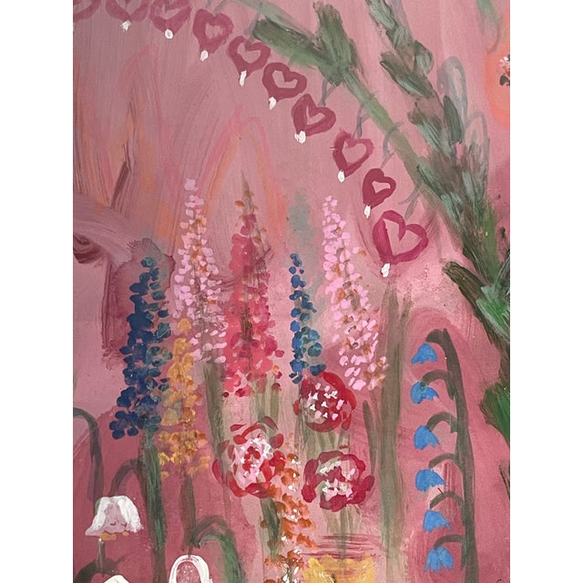 Abstract 1970s Abstract Modern Naive Mix D Media Painting Magic Garden Signed For Sale - Image 3 of 6