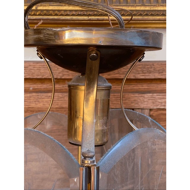 Vintage Mid Century Modern Etched Wheat Design Glass Light Pendant Flush Mount For Sale - Image 4 of 10