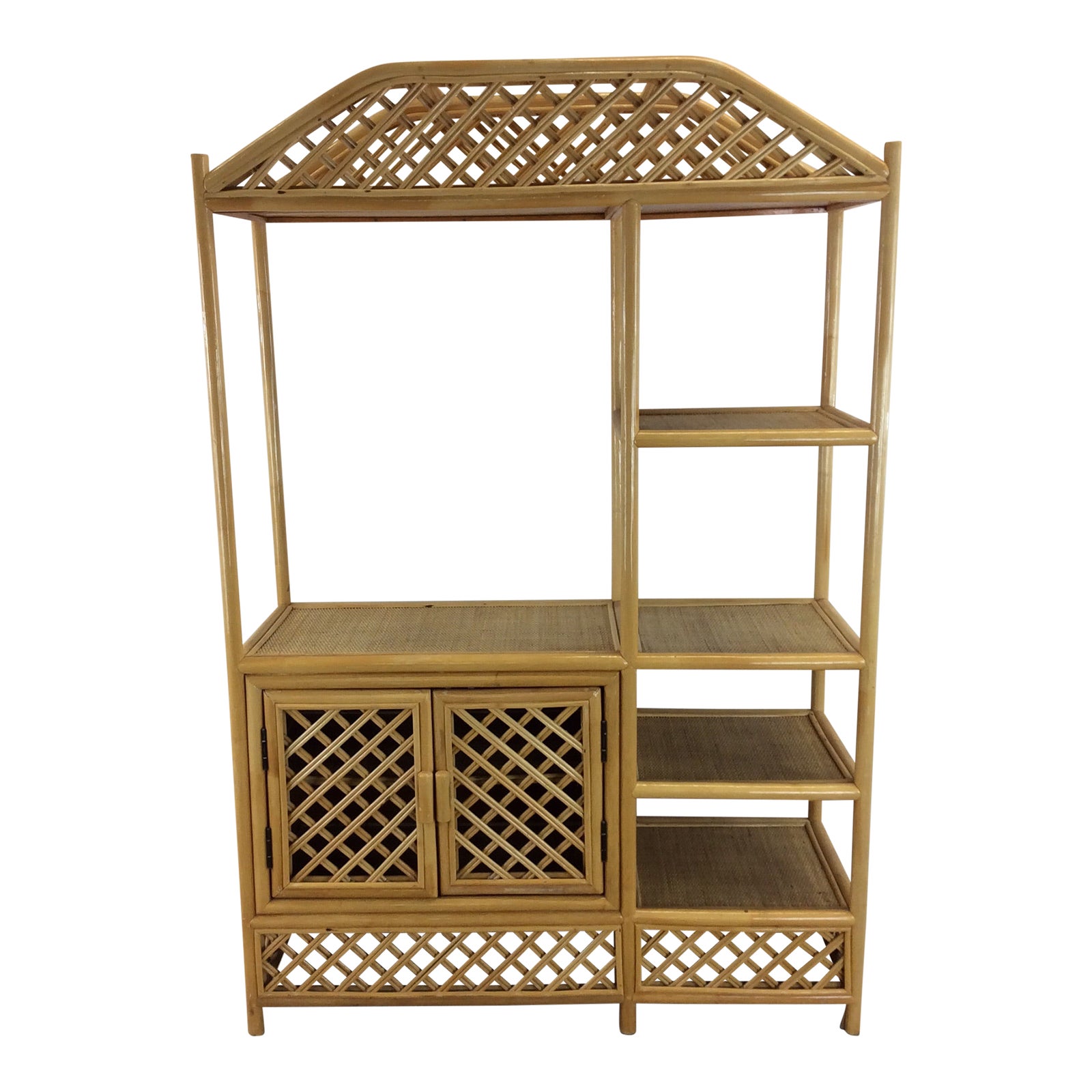 Vintage Rattan Boho Chic Shelving Unit With Chairish