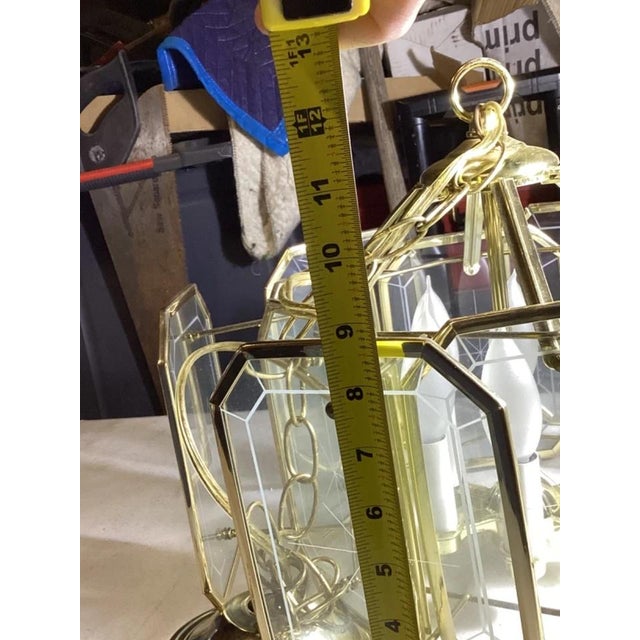 Vintage Brass & Glass Starburst Chandelier 16" Hanging Ceiling Light Fixture For Sale In New York - Image 6 of 13
