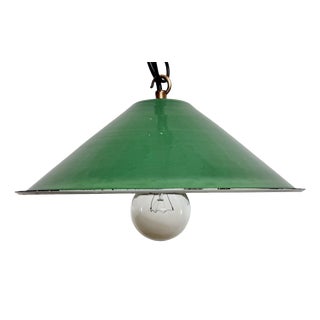 Industrial Green Enamel Factory Pendant Lamp, 1950s For Sale