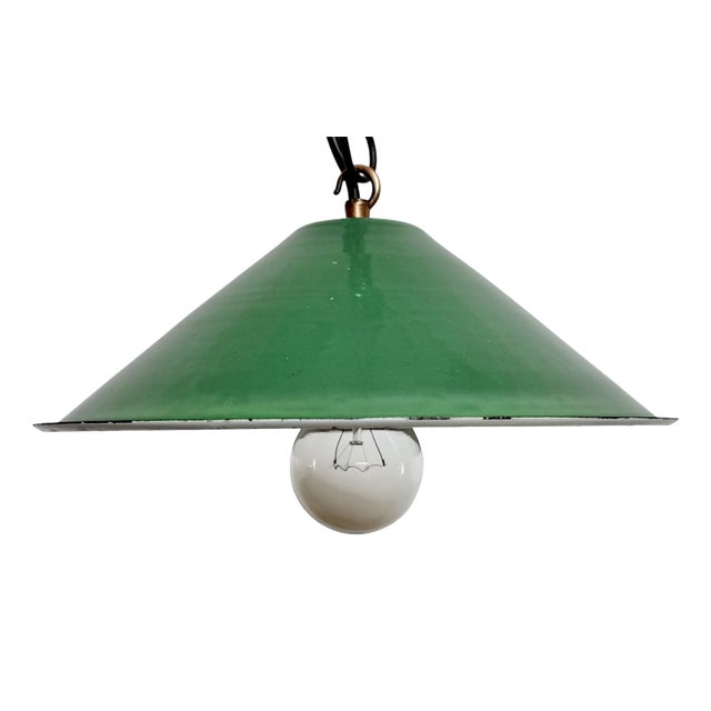 Industrial Green Enamel Factory Pendant Lamp, 1950s For Sale