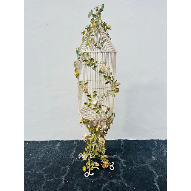 Hollywood Regency Vintage Italian Large Tole Birdcage For Sale - Image 4 of 8