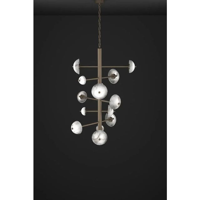 Apollo brushed burnished metal chandelier by alabastro italiano dimensions: d 70,5 x w 55 x h 111 cm. Materials: white...