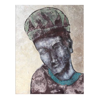 Sax Berlin Blue Harlequin. Contemporary Mixed Media Figurative Painting 2017 For Sale