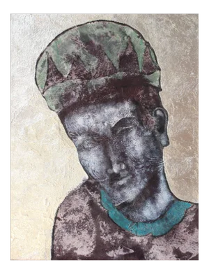 Sax Berlin Blue Harlequin. Contemporary Mixed Media Figurative Painting 2017
