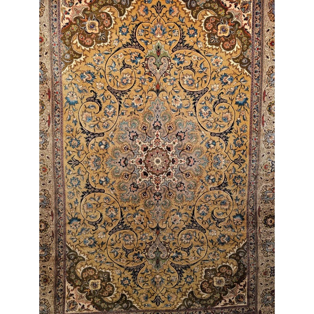 Vintage Persian Tabriz Rug, Hand-Knotted Wool, Floral Pattern, Moss Green & Caramel, 7x10 For Sale - Image 14 of 18
