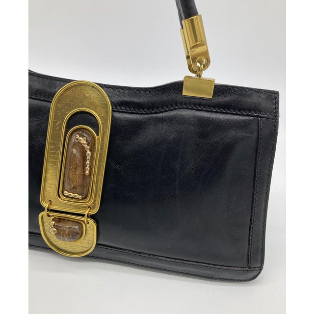 RARE Chloe Vintage Brown Leather Amber Jeweled Top Handle Bag c2000s For Sale - Image 9 of 11