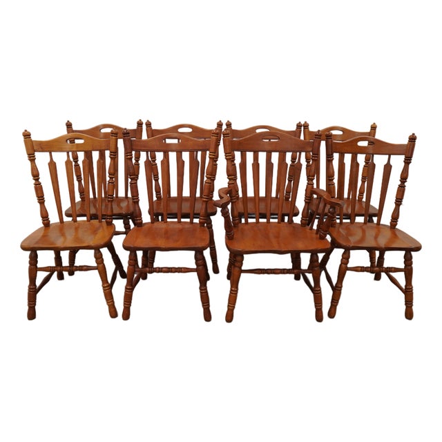 Vintage Tell City Early American Colonial Solid Wood Dining Chairs (Set of 8) For Sale