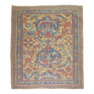 Antique Turkish Smyra Oushak Square Rug