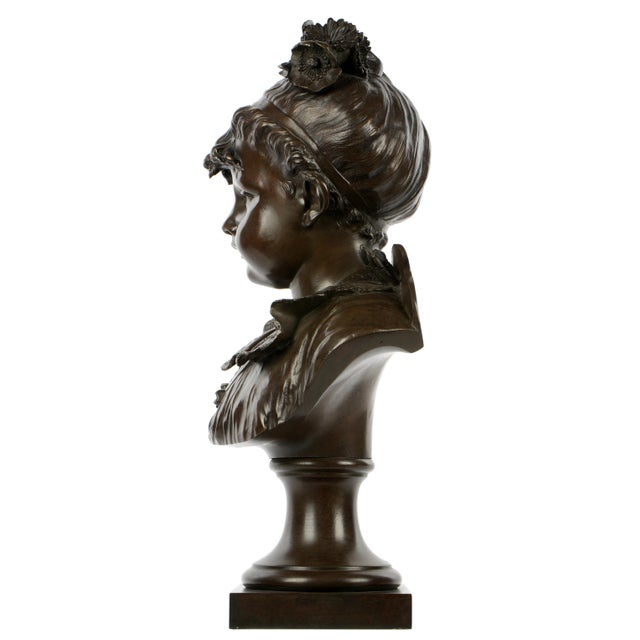 Patinated Bronze Bust of Young Girl by Alfred Rolle For Sale - Image 4 of 8