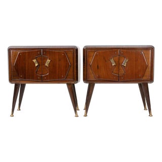 Vintage Italian Night Tables in Wood and Art Glass, 1950s, Set of 2 For Sale