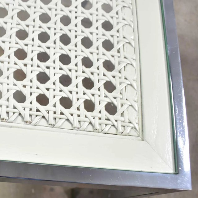 Mid-Century Modern to Modern Side Tables Chrome and White Cane Square Glass Top, a Pair For Sale - Image 10 of 13